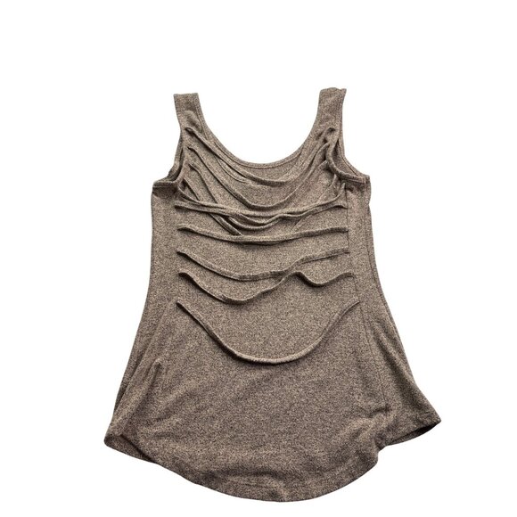 Bar III Womens Sleeveless Scoop Neck Tank Top S Tan Black Strappy Back Detail - Picture 2 of 4